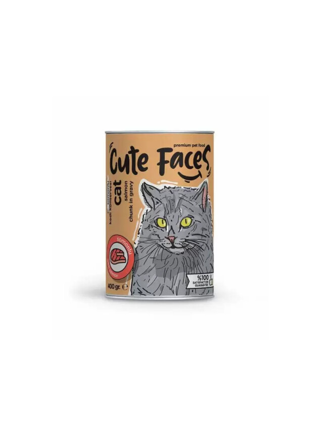 Cute Faces Somonlu Parça Etli Soslu Yetişkin Kedi Konservesi 400 Gr - Cute Faces
