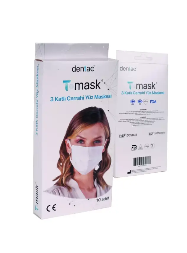 Dentac T-Mask 3 Katlı Cerrahi Yüz Maskesi Beyaz 10 Adet - 2