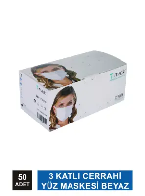 Dentac T-Mask 3 Katlı Cerrahi Yüz Maskesi Beyaz 50 Adet - 3
