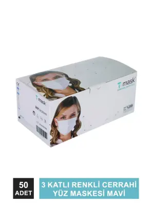 Dentac T-Mask 3 Katlı Renkli Cerrahi Yüz Maskesi Mavi 50 Adet - 4