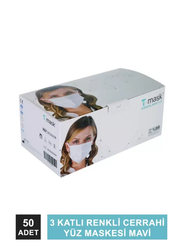 Dentac T-Mask 3 Katlı Renkli Cerrahi Yüz Maskesi Mavi 50 Adet - 4