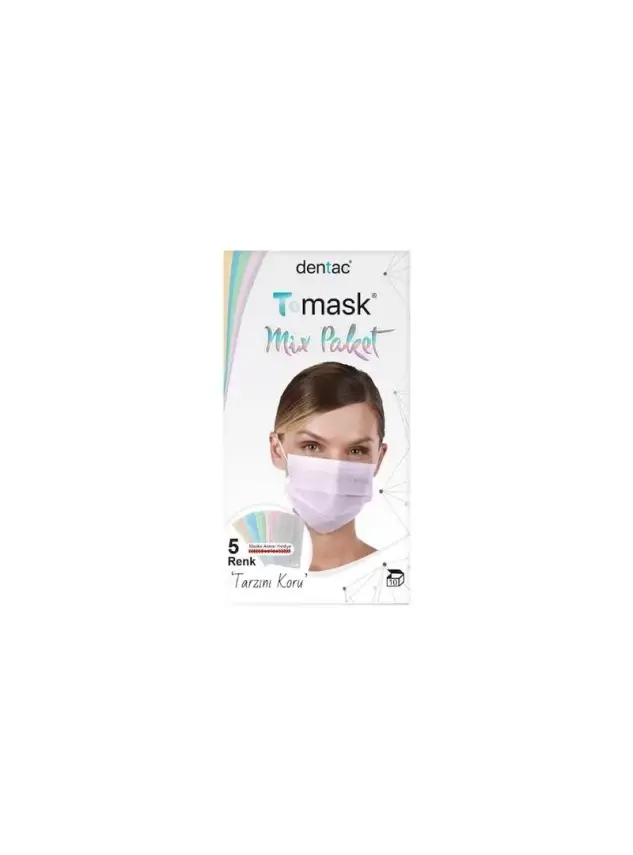 Dentac T-Mask 3 Katlı Renkli Mix Paket Yüz Maskesi 10 Adet - 1