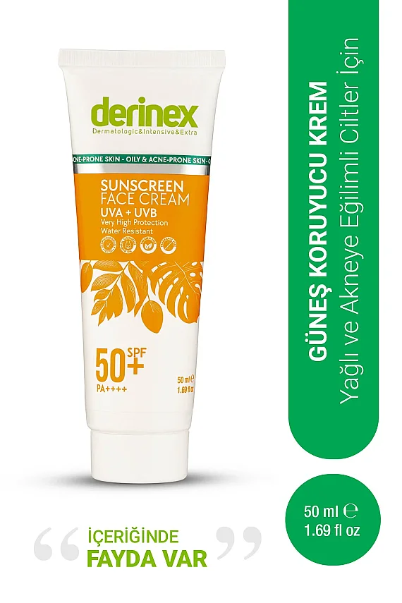 Derinex Güneş Koruyucu Yüz Kremi Spf 50+ Yağlı ve Akneli Ciltler 50ml - 1