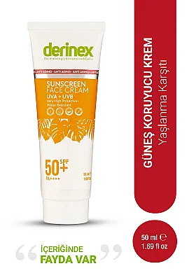 Derinex Yaşlanma Karşıtı SPF 50+ Güneş Koruyucu Krem 50 ml - Derinex