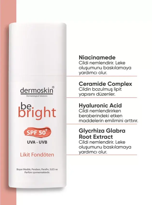 Dermoskin Be Bright SPF50+ Likit Fondöten 33ml - Medium - 2