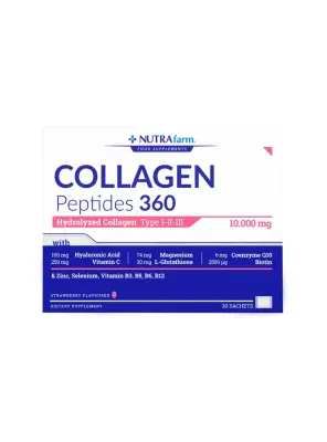 Dermoskin NutraFarm Collagen Peptides 360 Tip 1-2-3 Çilek Aromalı 30 Saşe - Dermoskin