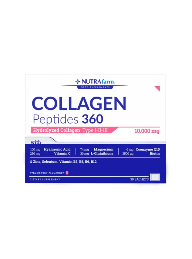 Dermoskin NutraFarm Collagen Peptides 360 Tip 1-2-3 Çilek Aromalı 30 Saşe - Dermoskin