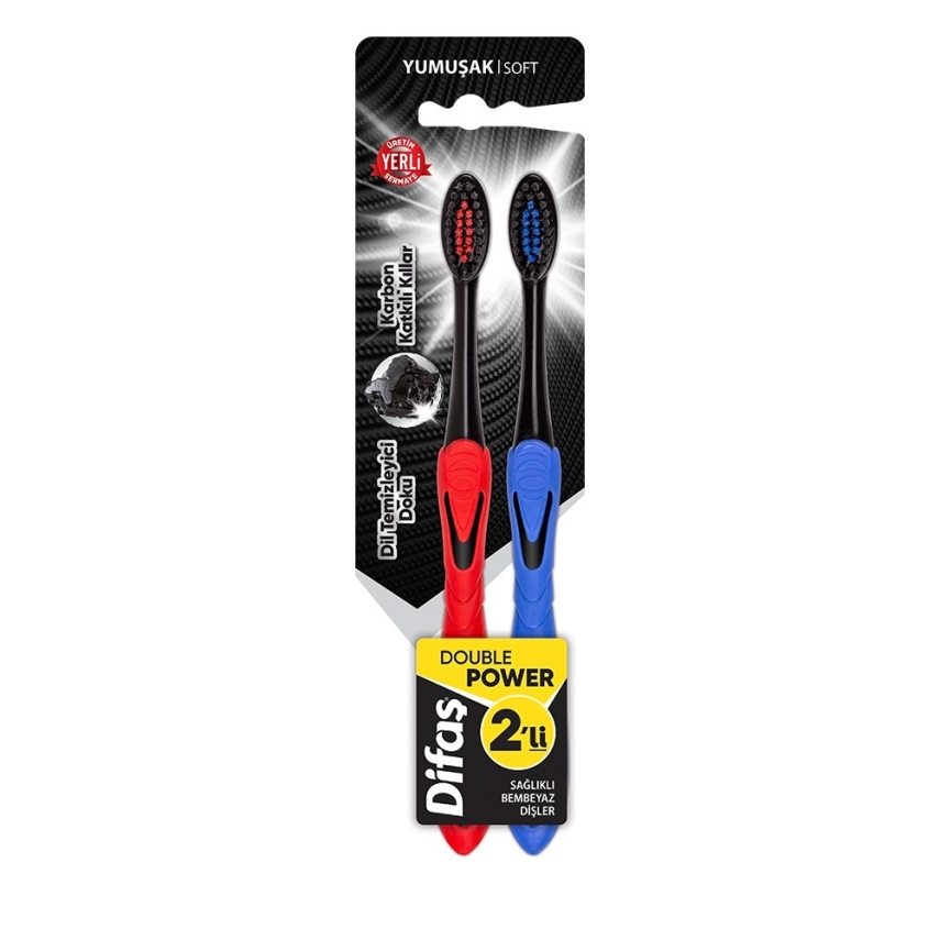 Difaş Double Power Karbon Katkılı Yumuşak Kıllı Diş Fırçası 2li - 1