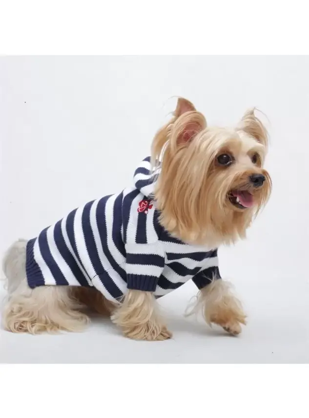 Doggy Dolly Kapşonlu Köpek Kazağı Lacivert-Beyaz Large - 1