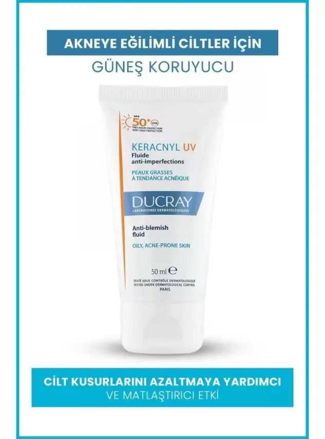 OUTLET - Ducray Keracnyl UV SPF50+ Yağlı ve Akneye Eğilimli Ciltler İçin Güneş Koruyucu 50ml - 1