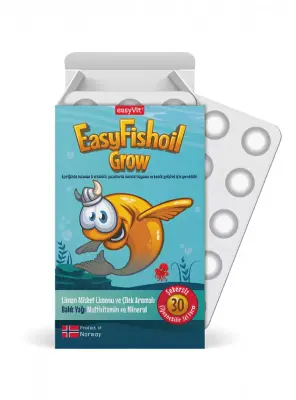 OUTLET - EasyFishoil Grow Balık Yağı - Limon&Çilek Aromalı - 30 Çiğnenebilir Jel Tablet - Easyvi̇t