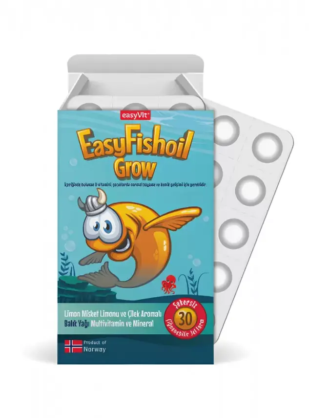 OUTLET - EasyFishoil Grow Balık Yağı - Limon&Çilek Aromalı - 30 Çiğnenebilir Jel Tablet - 1