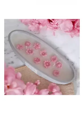 Ebruli Sanat Tasarım %100 Soya Wax Beton Döküm Sunum İçinde Beyaz Mum Üstünde Pembe Çiçek Mumlar - 1