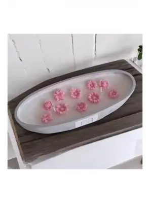 Ebruli Sanat Tasarım %100 Soya Wax Beton Döküm Sunum İçinde Beyaz Mum Üstünde Pembe Çiçek Mumlar - 2