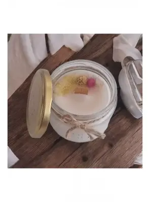Ebruli Sanat Tasarım %100 Soya Wax Ev Dekorasyonu Cam Kavanoz Çiçek Süslemeli Beyaz Mum - 2