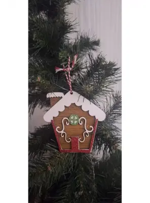 Ebruli Sanat Tasarım 3’lü Dekoratif Süs, Noel Geyiği, Şans Evi, Kurabiye Adam - 3