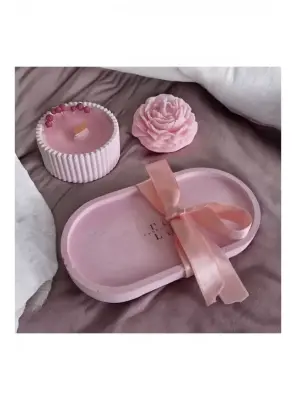 Ebruli Sanat Tasarım 3’lü Set Pembe Beton Döküm ve Soya Wax Mum Seti - 2