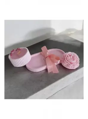 Ebruli Sanat Tasarım 3’lü Set Pembe Beton Döküm ve Soya Wax Mum Seti - 3