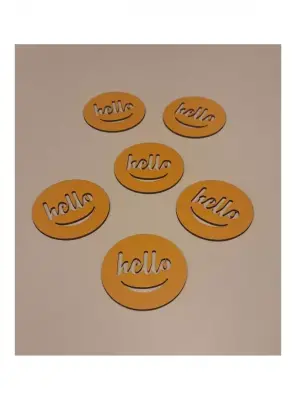 Ebruli Sanat Tasarım 6’lı Sarı Ahşap Bardak Altlığı Hello - 2