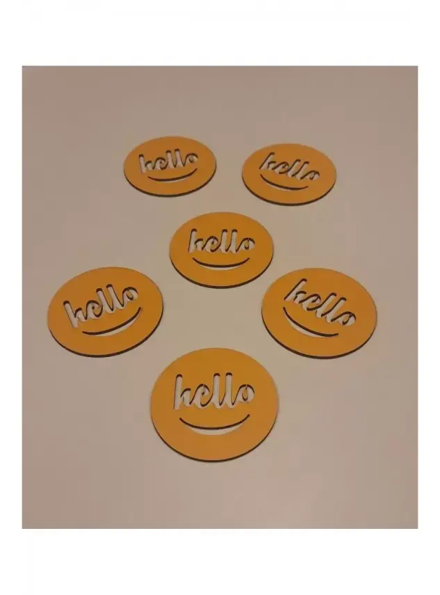Ebruli Sanat Tasarım 6’lı Sarı Ahşap Bardak Altlığı Hello - 2