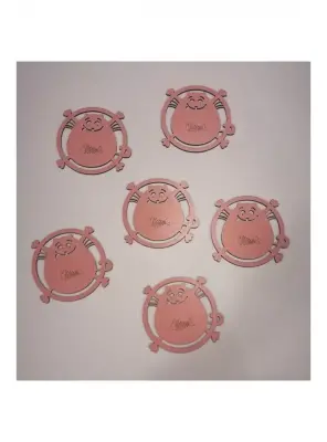 Ebruli Sanat Tasarım 6’lı Set Pembe Ahşap Bardak Altlığı Kedili - 1