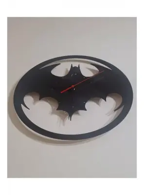 Ebruli Sanat Tasarım Batman Temalı Özel Tasarım Siyah Ahşap Duvar Saati Duvar Dekorasyonu - 1
