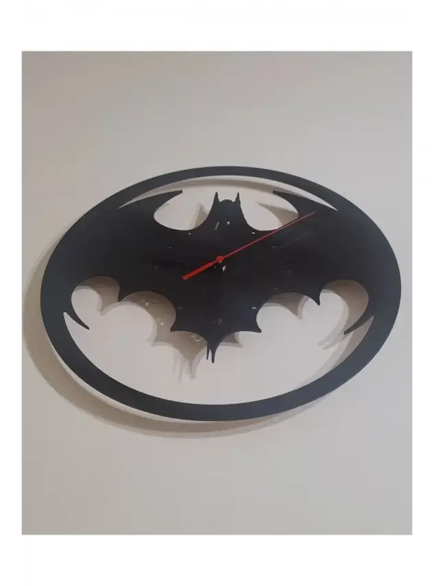 Ebruli Sanat Tasarım Batman Temalı Özel Tasarım Siyah Ahşap Duvar Saati Duvar Dekorasyonu - 1
