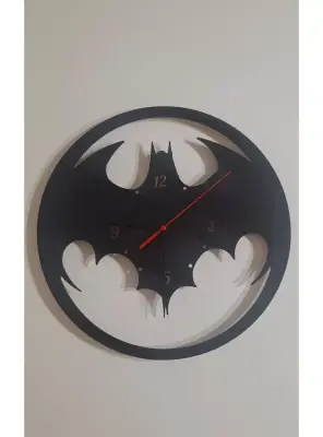 Ebruli Sanat Tasarım Batman Temalı Özel Tasarım Siyah Ahşap Duvar Saati Duvar Dekorasyonu - 2