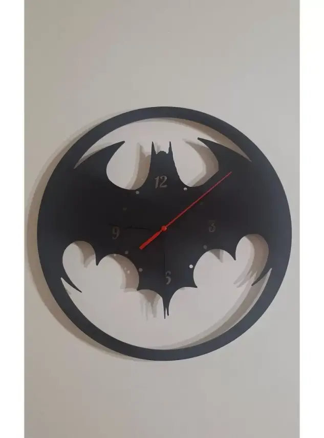 Ebruli Sanat Tasarım Batman Temalı Özel Tasarım Siyah Ahşap Duvar Saati Duvar Dekorasyonu - 2