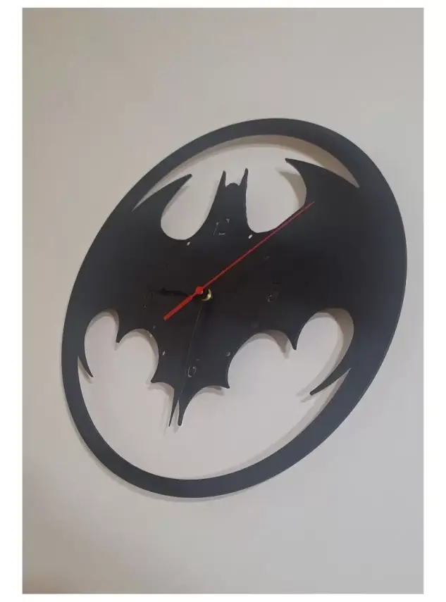 Ebruli Sanat Tasarım Batman Temalı Özel Tasarım Siyah Ahşap Duvar Saati Duvar Dekorasyonu - 3