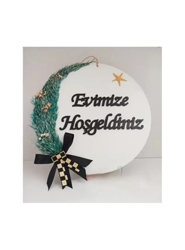 Ebruli Sanat Tasarım '' Evimize Hoşgeldiniz '' Kapı Süsü - Yuvarlak - - 1