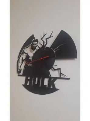 Ebruli Sanat Tasarım Hulk Temalı Özel Tasarım Ahşap Duvar Saati Duvar Dekorasyonu - 1