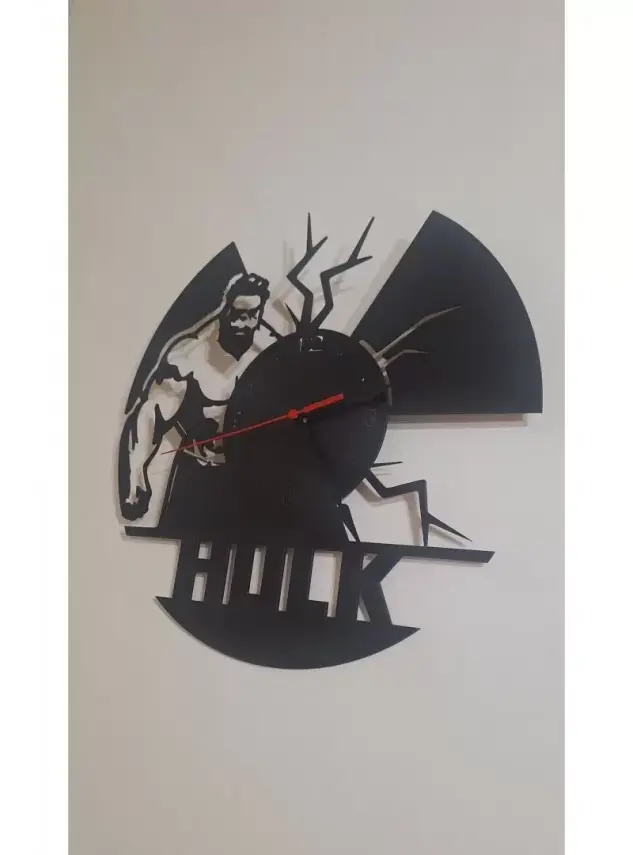 Ebruli Sanat Tasarım Hulk Temalı Özel Tasarım Ahşap Duvar Saati Duvar Dekorasyonu - 1