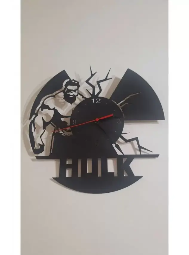 Ebruli Sanat Tasarım Hulk Temalı Özel Tasarım Ahşap Duvar Saati Duvar Dekorasyonu - 2
