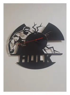 Ebruli Sanat Tasarım Hulk Temalı Özel Tasarım Ahşap Duvar Saati Duvar Dekorasyonu - 3