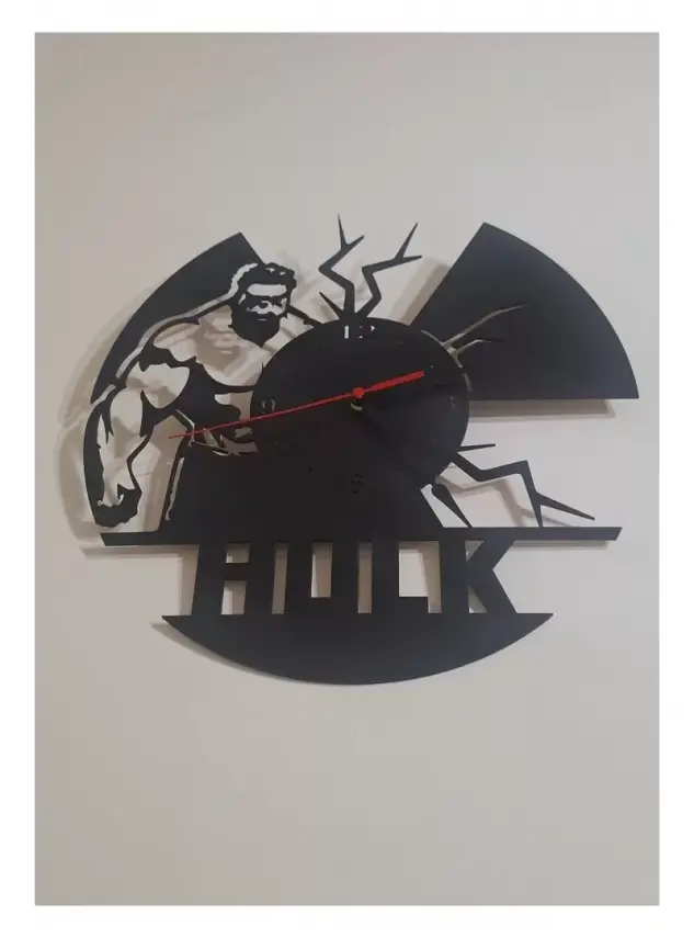 Ebruli Sanat Tasarım Hulk Temalı Özel Tasarım Ahşap Duvar Saati Duvar Dekorasyonu - 3