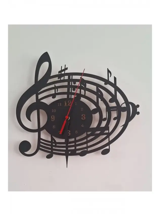 Ebruli Sanat Tasarım Özel Tasarım Duvar Saati Müzik Sol Anahtarı - 1