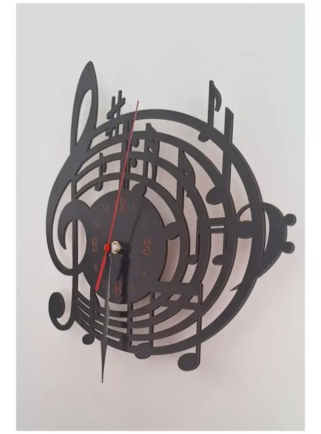 Ebruli Sanat Tasarım Özel Tasarım Duvar Saati Müzik Sol Anahtarı - 2