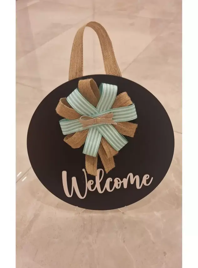 Ebruli Sanat Tasarım Welcome Özel Tasarım Kurdele Detaylı Kapı Süsü - 2
