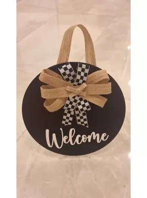 Ebruli Sanat Tasarım Welcome Özel Tasarım Kurdele Detaylı Kapı Süsü - 2