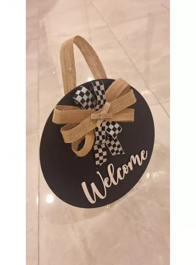 Ebruli Sanat Tasarım Welcome Özel Tasarım Kurdele Detaylı Kapı Süsü - 3