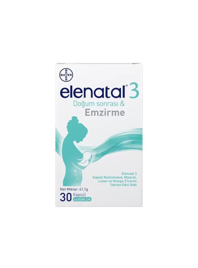 Elenatal 3 Multivitamin, Mineral ve Omega-3 İçeren Takviye Edici Gıda 30 Kapsül - Bayer