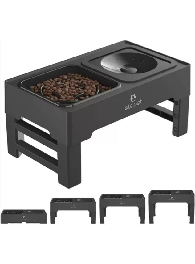 ELS Pet Ayarlanabilir Kedi, Köpek Mama Kabı Standı, Gri, 44,7x28,5x9,8 cm - DİĞER