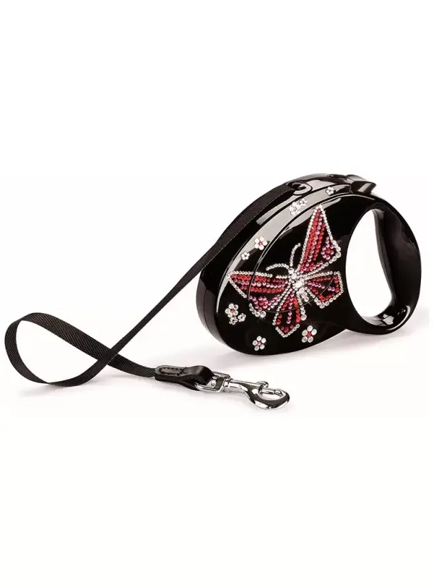 Flexi Luxury Glam Butterfly Swarovski Taşlı Medium Otomatik Gezdirme 25 Kg/5M - 1