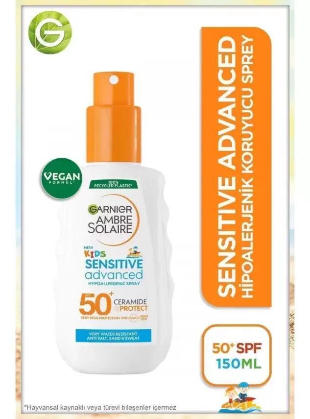 Garnier Ambre Solaire Kids Sensitive Advanced Sprey SPF 50+ - Çocuklar İçin Hassas Cilt Güneş Koruyucu Sprey - 150 ml - 1