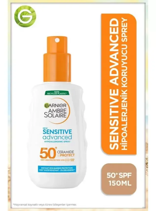 Garnier Ambre Solaire Sensitive Advanced Sprey SPF 50+ - Hassas Ciltler İçin Güneş Koruyucu Sprey - 150 ml - 1