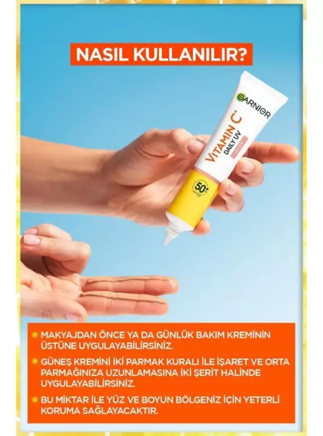 Garnier C Vitamini Parlak Günlük Güneş Koruyucu Fluid Yüz Kremi - Işıltılı Doku - Spf50+ 40 ml - 2