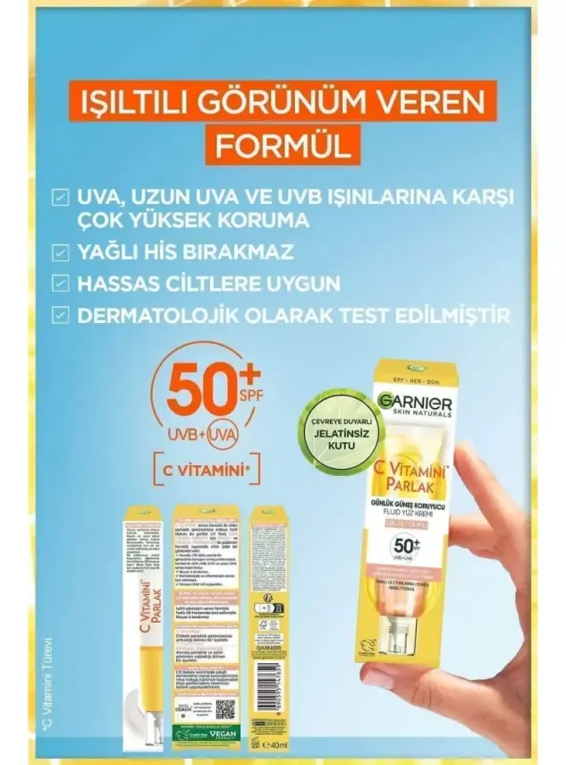 Garnier C Vitamini Parlak Günlük Güneş Koruyucu Fluid Yüz Kremi - Işıltılı Doku - Spf50+ 40 ml - 3