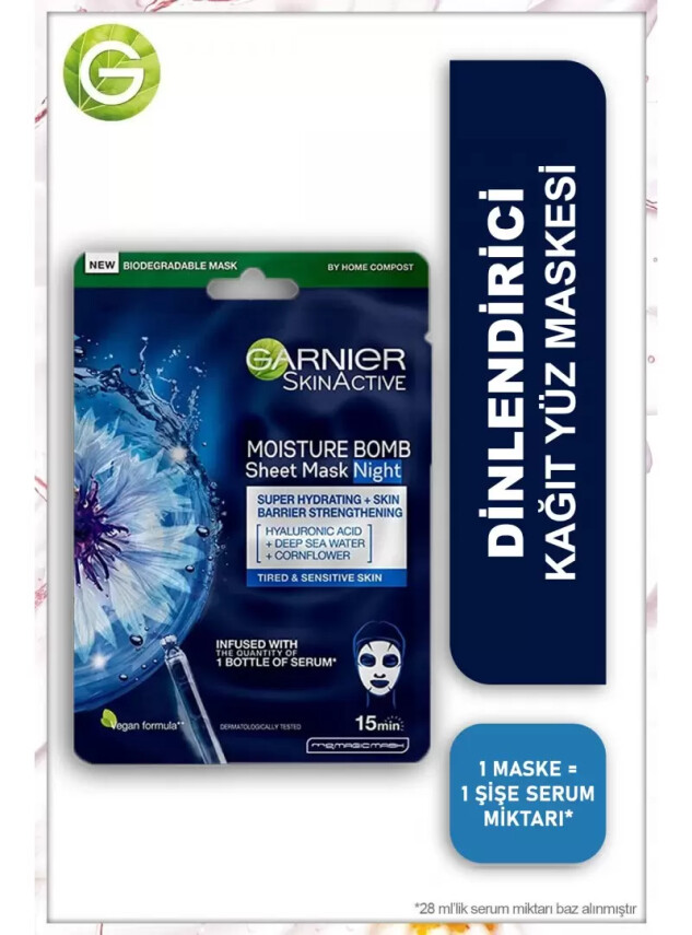 Garnier Nem Bombası Gece Kağıt Yüz Maskesi 28 gr - Garnier