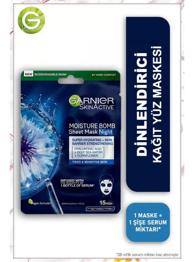 Garnier Nem Bombası Gece Kağıt Yüz Maskesi 28 gr - 1